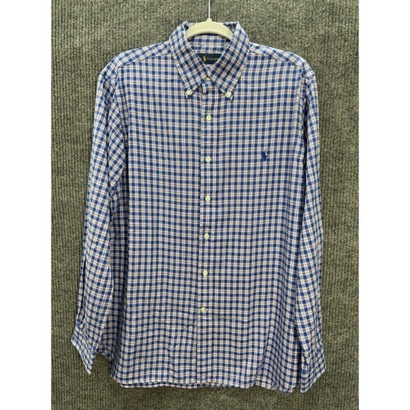 Ralph Lauren Button Down Shirt Sz Large Blue Gingham Plaid Pony Logo Long Sleeve - Picture 4 of 8